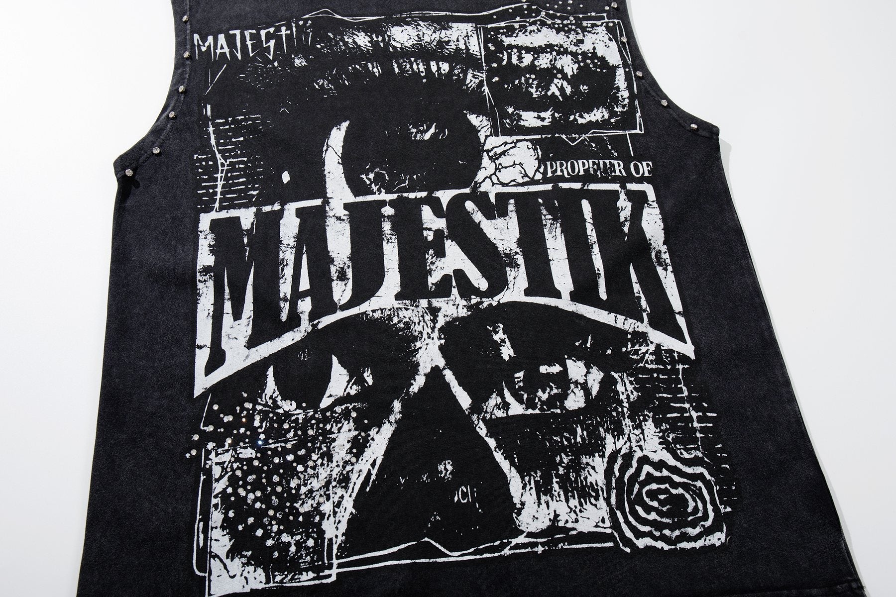 MAJESTIK Washed Black Studded Sleeveless T-Shirt ¡ª detail