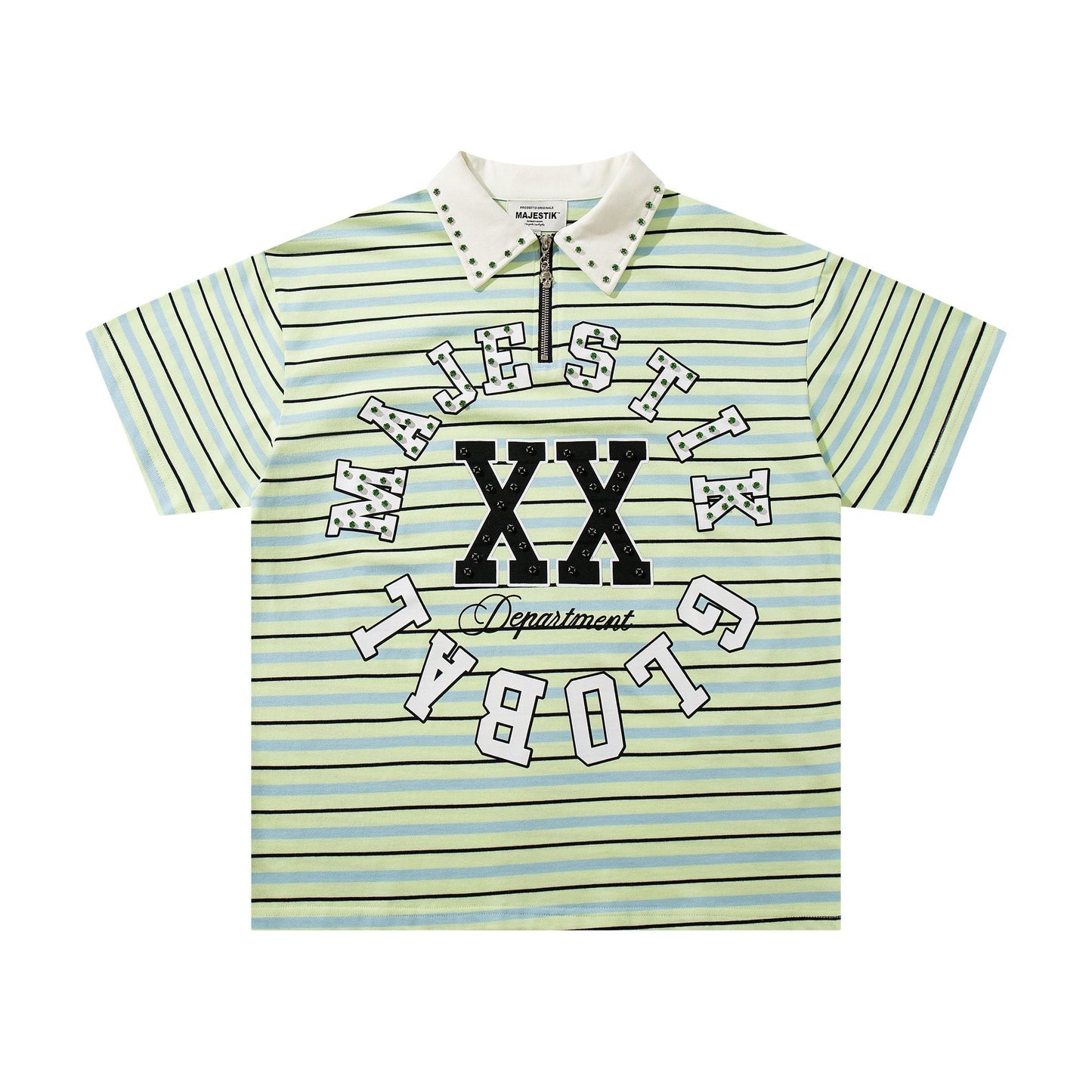 MAJESTIK Mint Green Striped Half-Zip Polo Shirt ¡ª hero