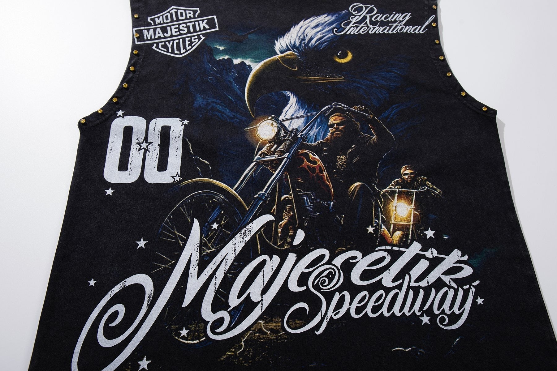MAJESTIK Speedway Eagle Motorcycle Sleeveless T-Shirt ¡ª detail
